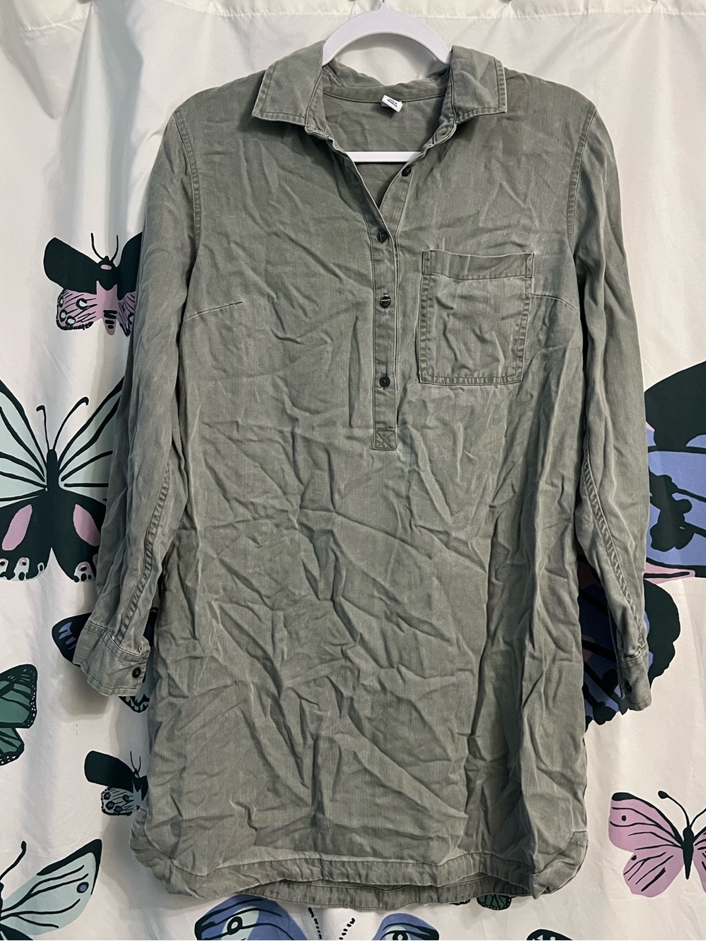 Pale green long sleeve button up dress